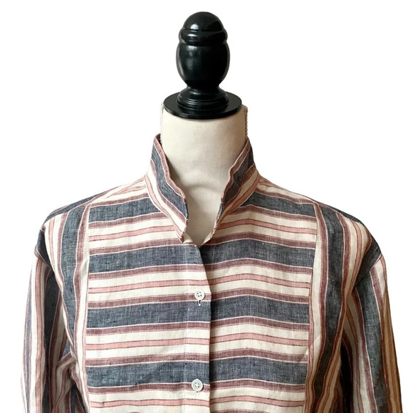 Frame Linen Striped Bib Button Down Shirt Oversized Gray Pink Cream Size XS - Picture 5 of 16